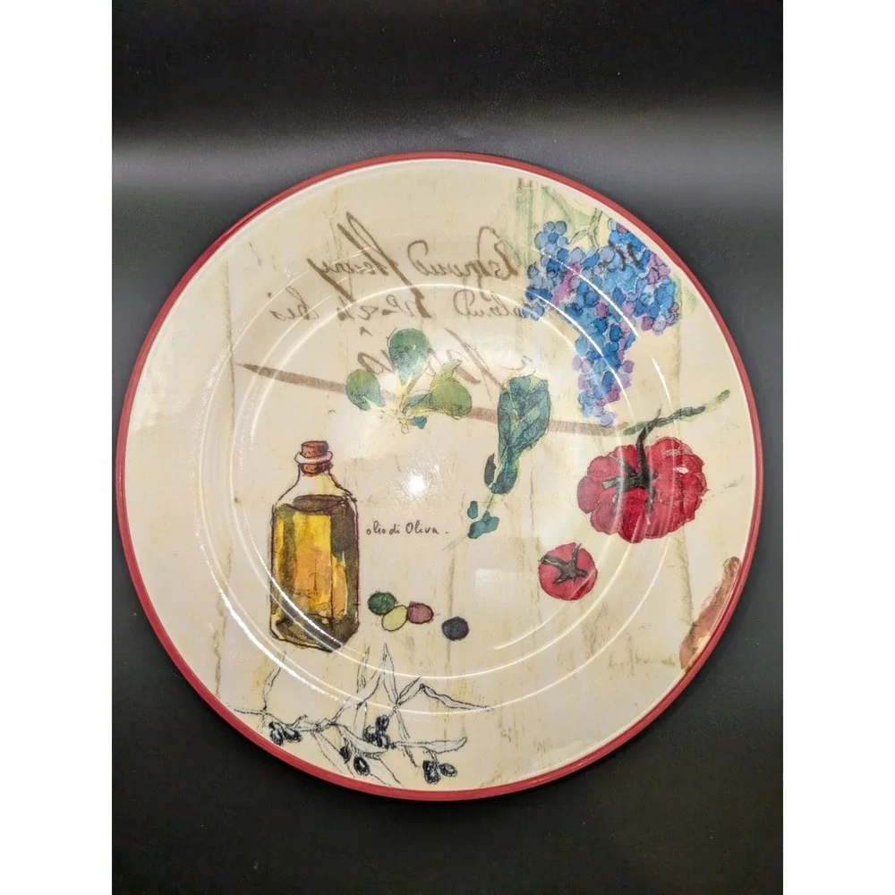 Williams-Sonoma French Market Salad Plates Set of 3 Portugal Ceramic Red Rim